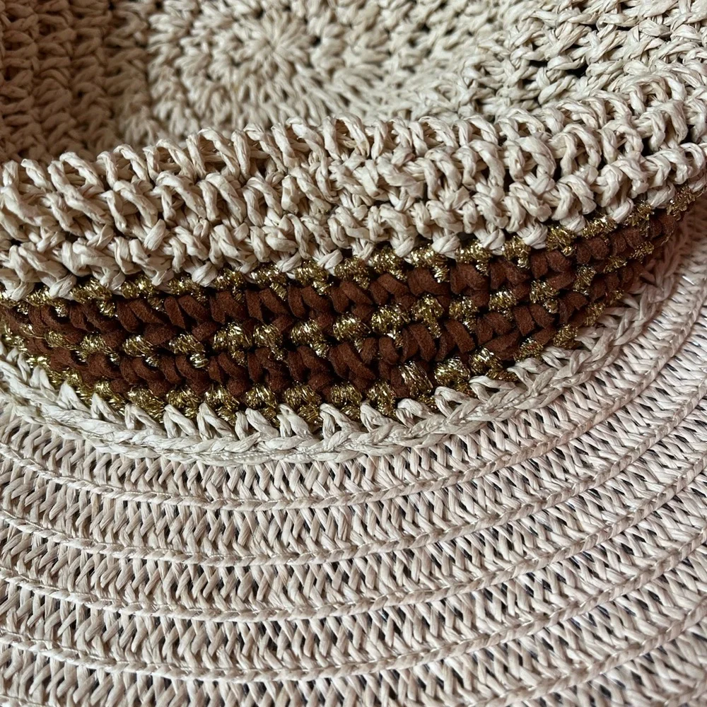 Straw Crochet Woven Sun Hat Panama Hat - beige brown